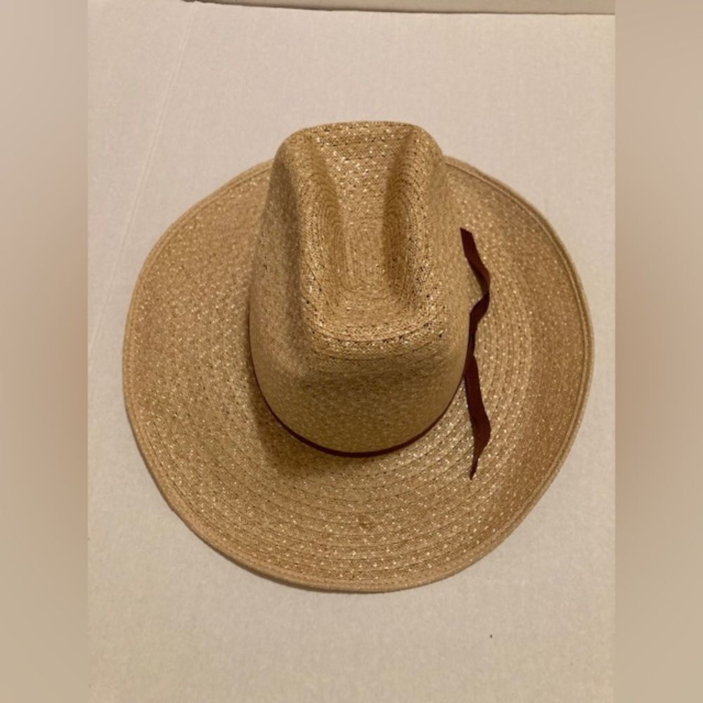 Vintage Children’s Wide-Brimmed Tan Cowboy Hat, Made in USA 20” or 6 3/4 - Picture 2 of 11